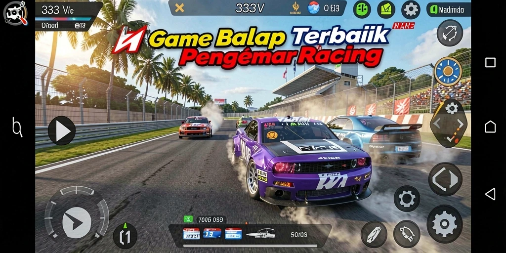 Screenshot utama 333V menampilkan aksi balap yang mendebarkan di lintasan kota.
