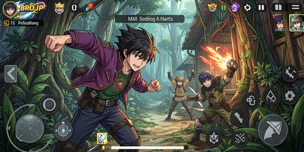 Tangkapan layar gameplay BROJP menampilkan aksi seru dan karakter anime yang memukau.