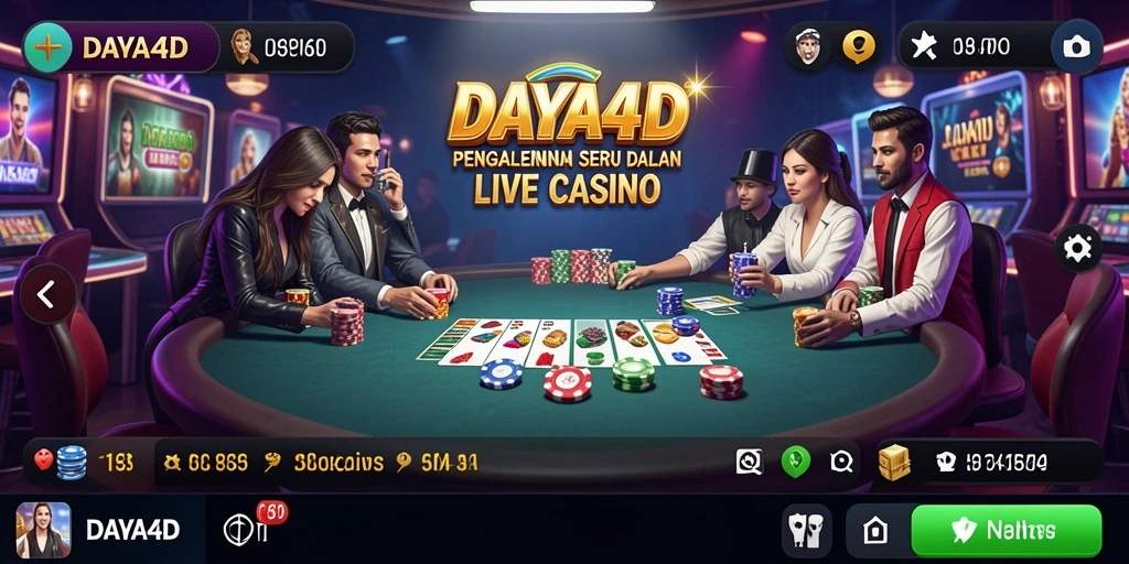 Screenshot gameplay DAYA4D menampilkan dealer yang ramah dalam suasana kasino langsung.