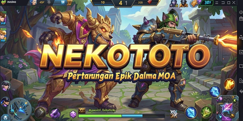 Tampilan gameplay intens dalam NEKOTOTO dengan aksi heroik.