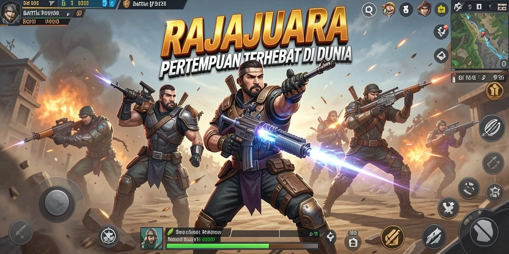 Screenshot menunjukkan pertempuran seru dalam RAJAJUARA dengan pemain bersaing.