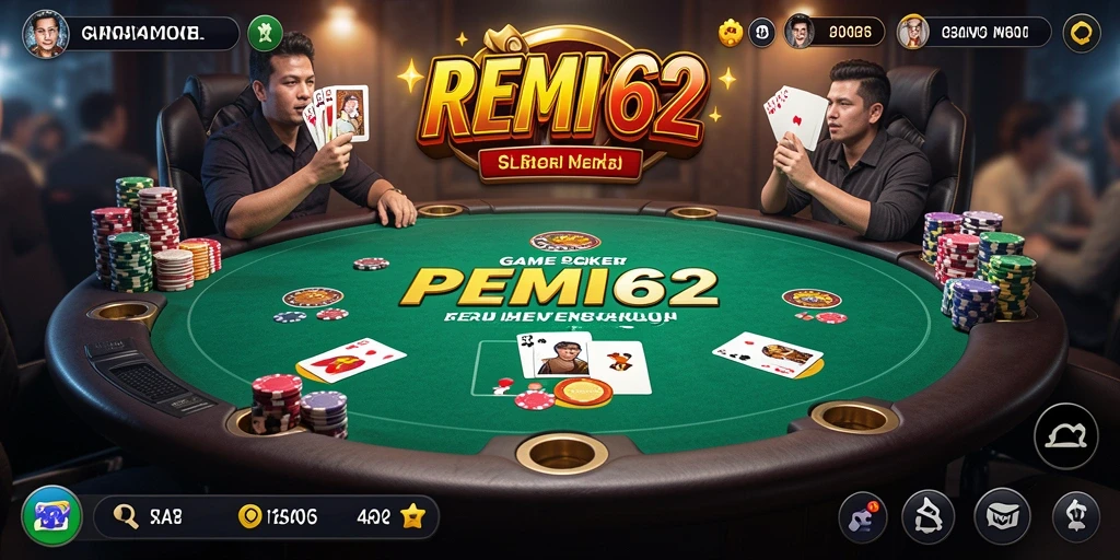 Screenshot REMI62 menampilkan gameplay Poker yang penuh aksi.