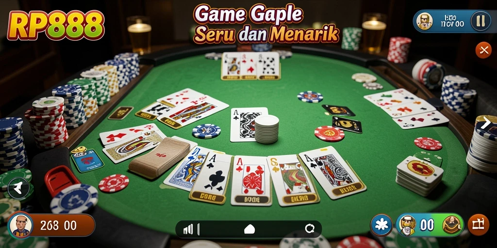Screenshot utama RP888 menampilkan gameplay seru Gaple dengan teman-teman.