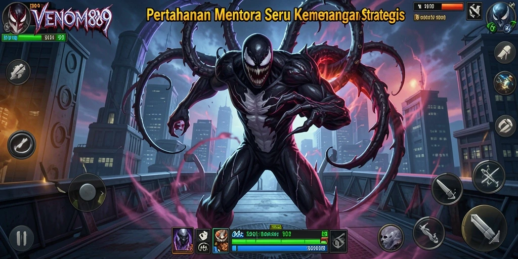 Tampilan seru dari gameplay Tower Defense di VENOM889.