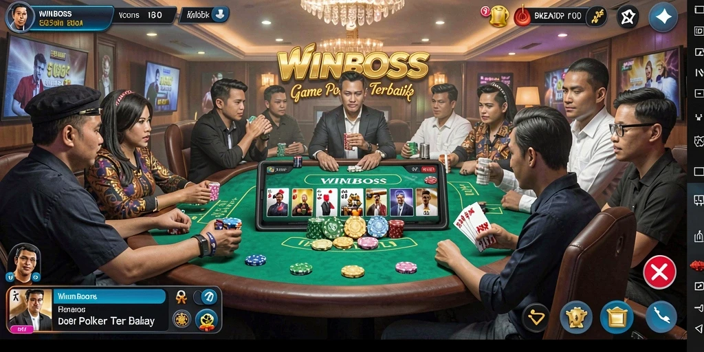 Screenshot gameplay WINBOSS menampilkan momen mendebarkan di meja Poker.